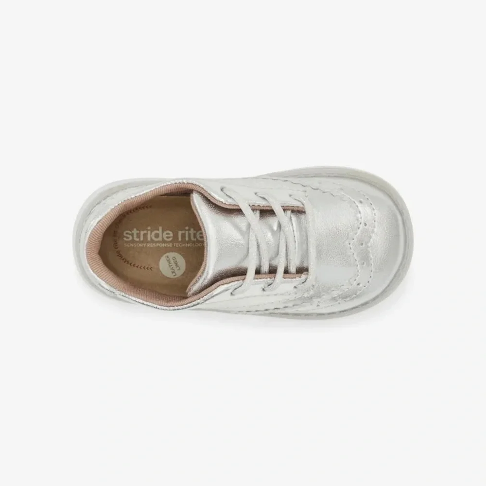 Stride Rite Ellsworth Kids Silver Leather Lace-Up Oxfords Size 7.5
